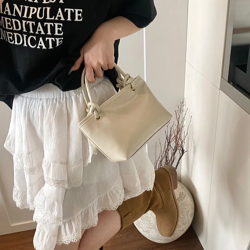 Yalu PU One Shoulder Handbag Unisex White & Coffee/Black/Pink/Coffee/Blue/White-3