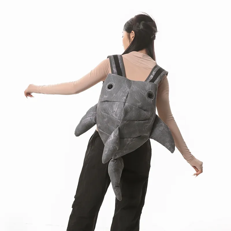 Yalu Canvas Backpack Unisex Light Gray/Dark Gray/Blue/Pink-12