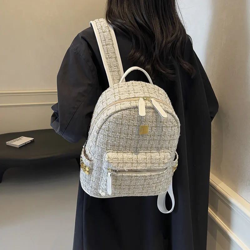 Yalu Polyester Cotton Blend Backpack Unisex White/Black-3
