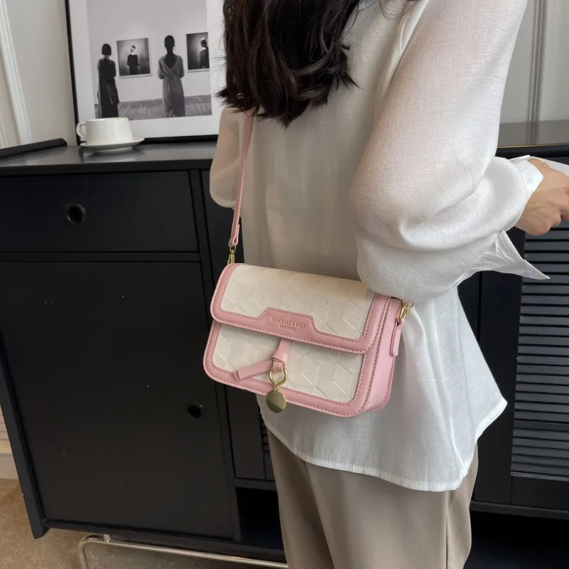 Yalu PVC Shoulder Bag, Crossbody Bag Unisex White/Black/Khaki & White/Black & White/Pink & White-25