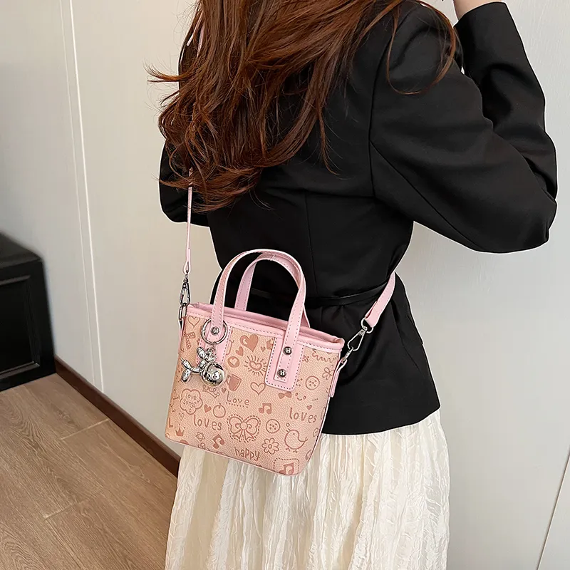 Yalu PU Handbag Women's Ecru/Black/Pink-16