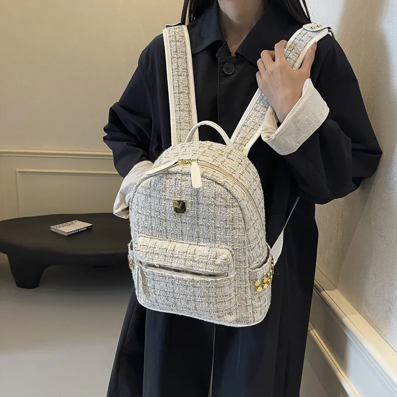 Yalu Polyester Cotton Blend Backpack Unisex White/Black-5