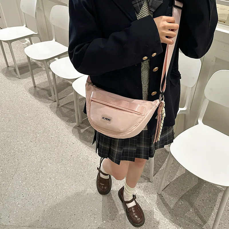 Yalu Nylon Shoulder Bag, Crossbody Bag Unisex Ecru/Black/Pink/Violet/Khaki/Peacock Blue-8