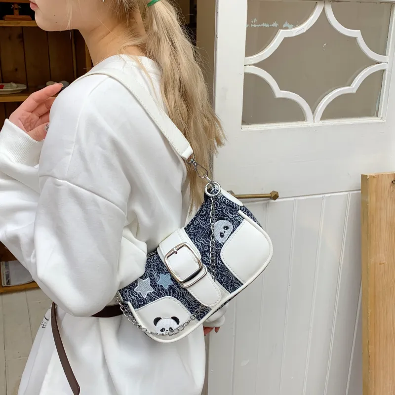 Yalu Fabric Shoulder Bag Regular Women's Black/Green/Blue-15