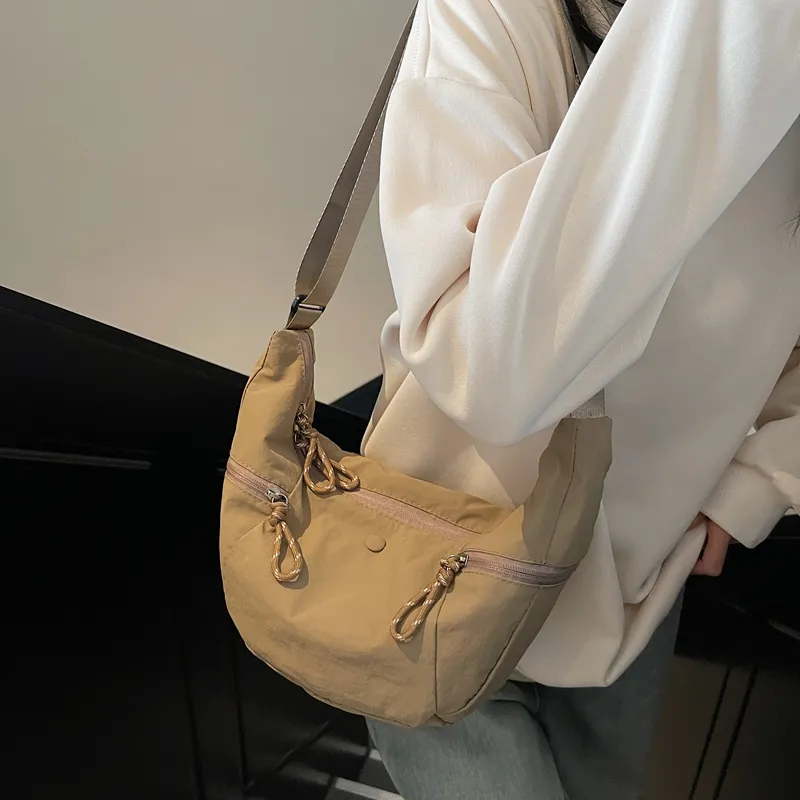 Yalu Fabric Shoulder Bag, Crossbody Bag Unisex Ecru/Black/Khaki/Army Green-15