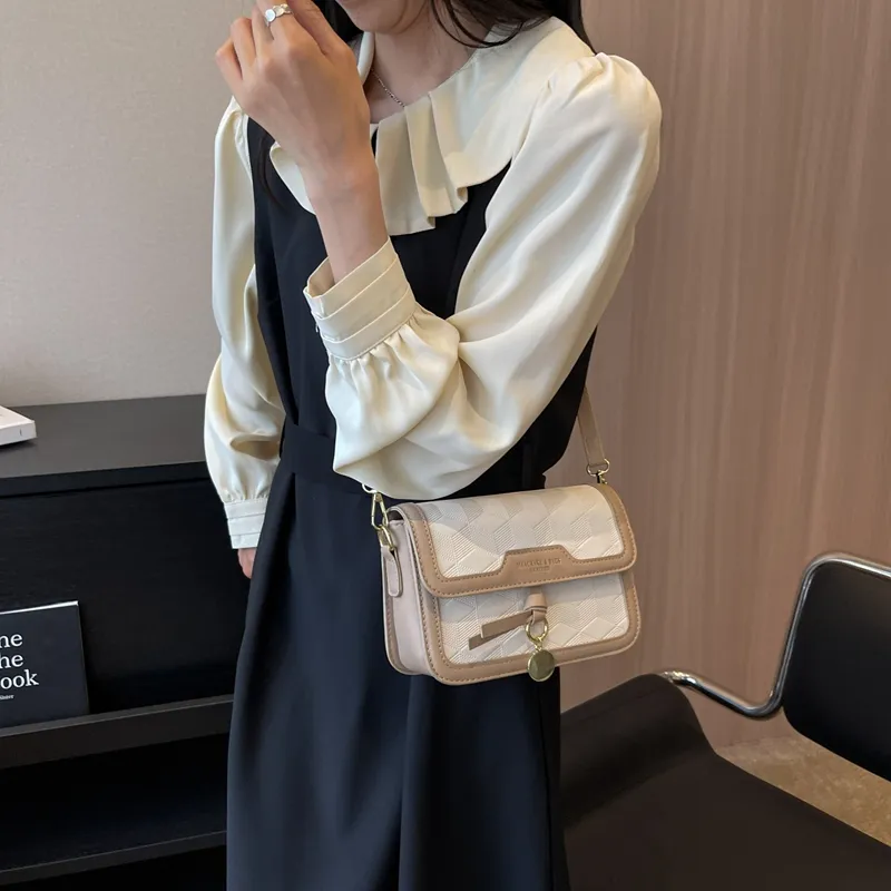Yalu PVC Shoulder Bag, Crossbody Bag Unisex White/Black/Khaki & White/Black & White/Pink & White-15