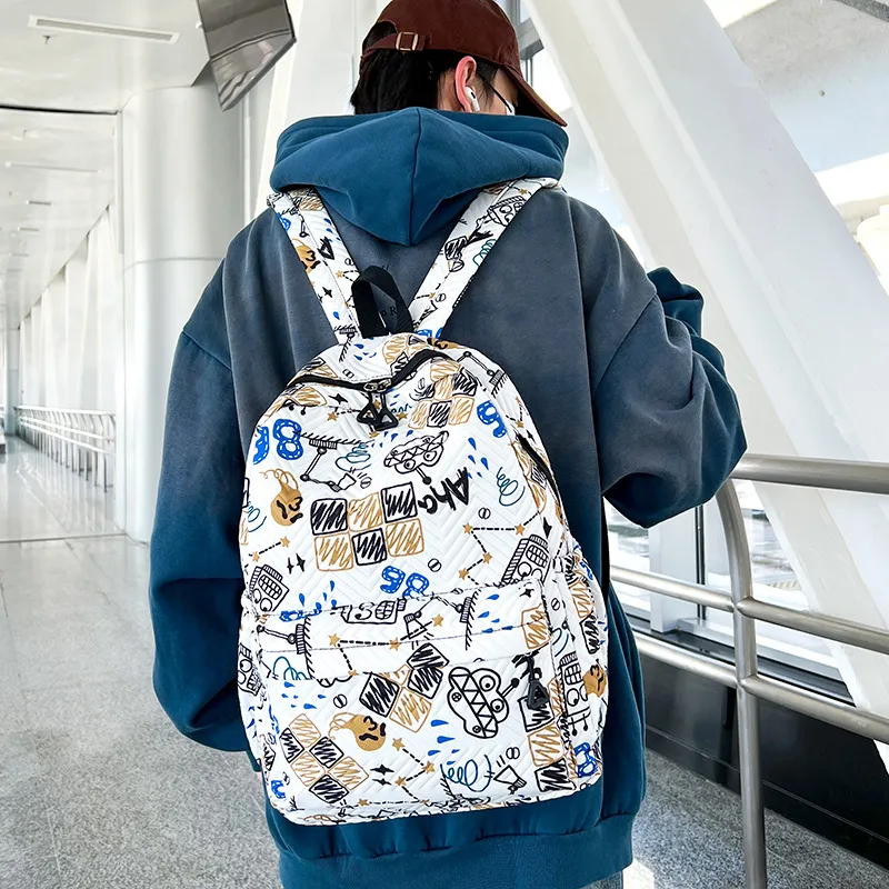 Yalu Nylon Fabric Backpack Unisex White/Sky Blue/Lake Blue-1