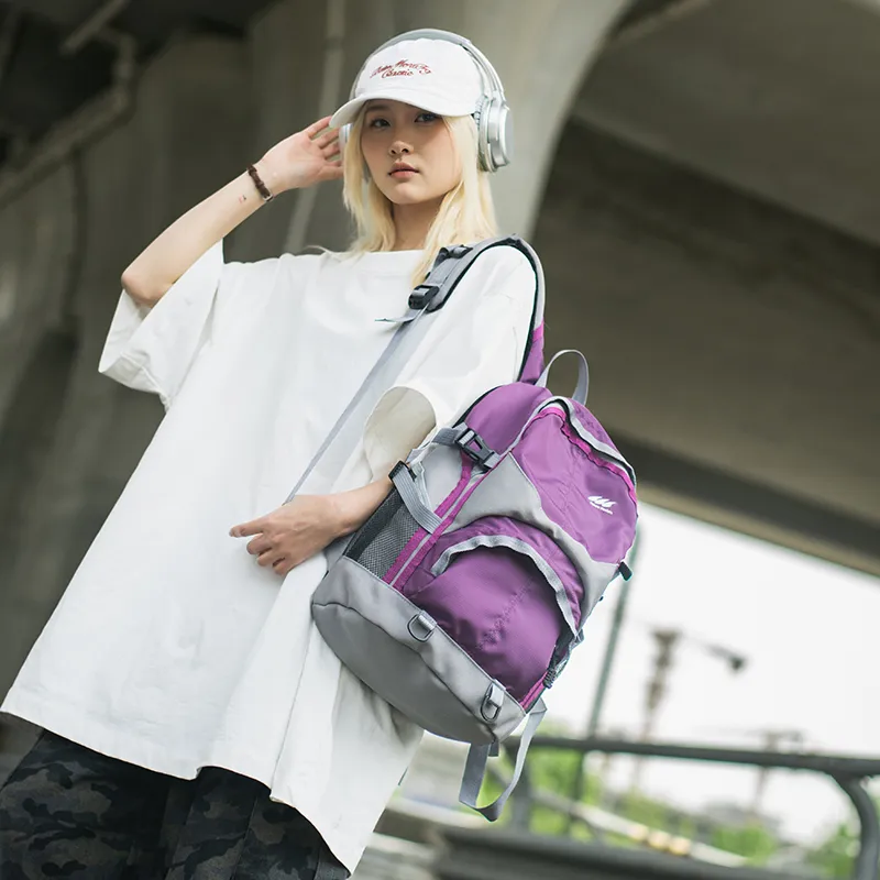 Yalu Nylon Backpack Unisex Purple/Green-1