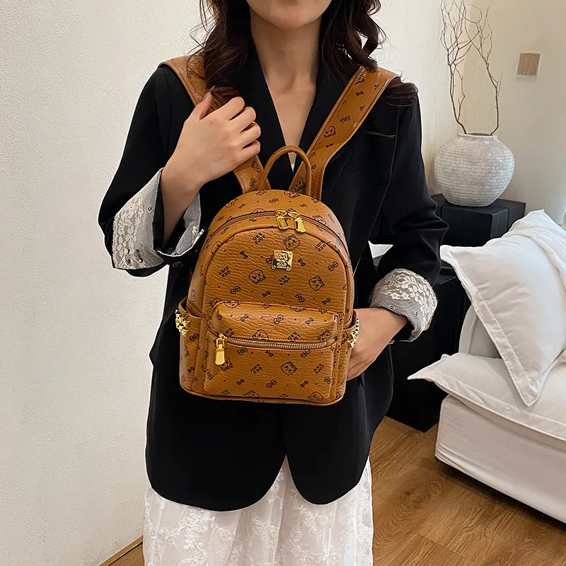 Yalu PU Backpack Tubas Women's Brown/White/Pink/Black-5