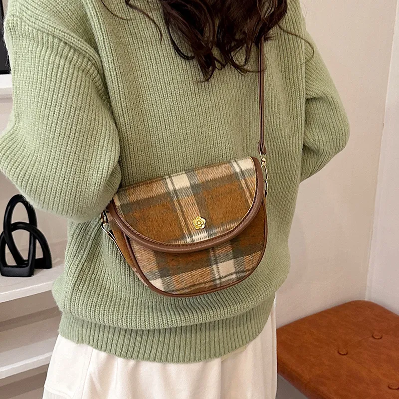 Yalu Woolen Crossbody Bag Women's Red Plaid/Green Plaid/Yellow Plaid-13
