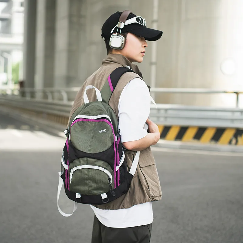Yalu Nylon Backpack Unisex Purple/Green-10