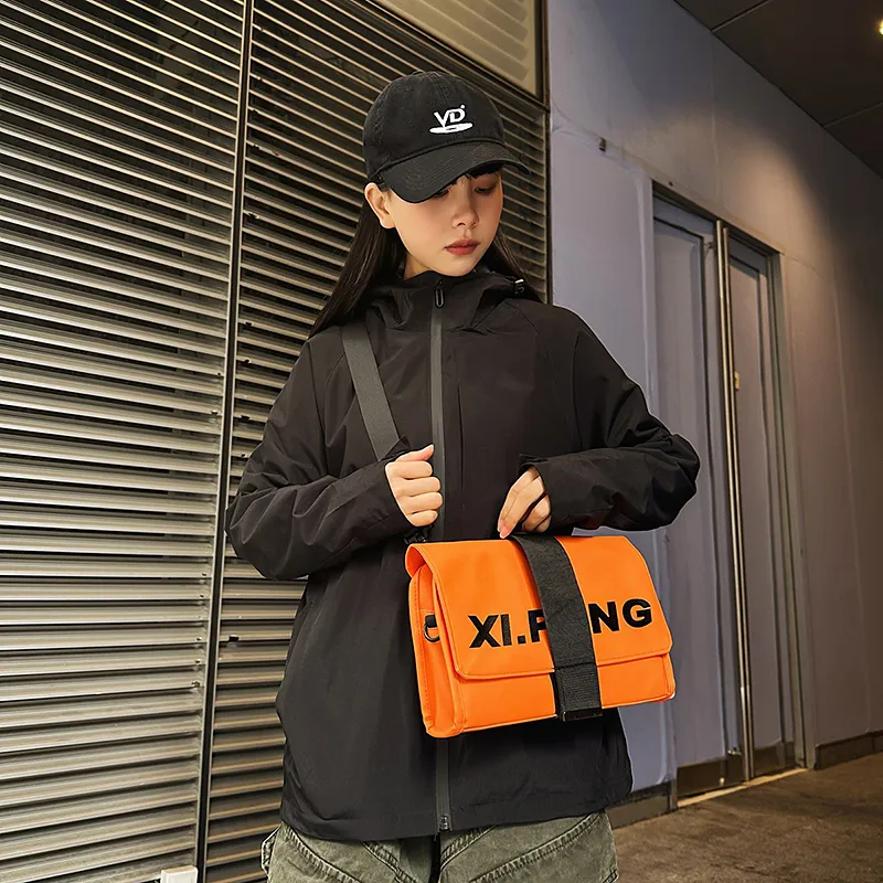 Yalu Nylon Fabric Shoulder Bag, Crossbody Bag Unisex Ecru/Gray/Black/Orange Red/Khaki/Neon Green-4