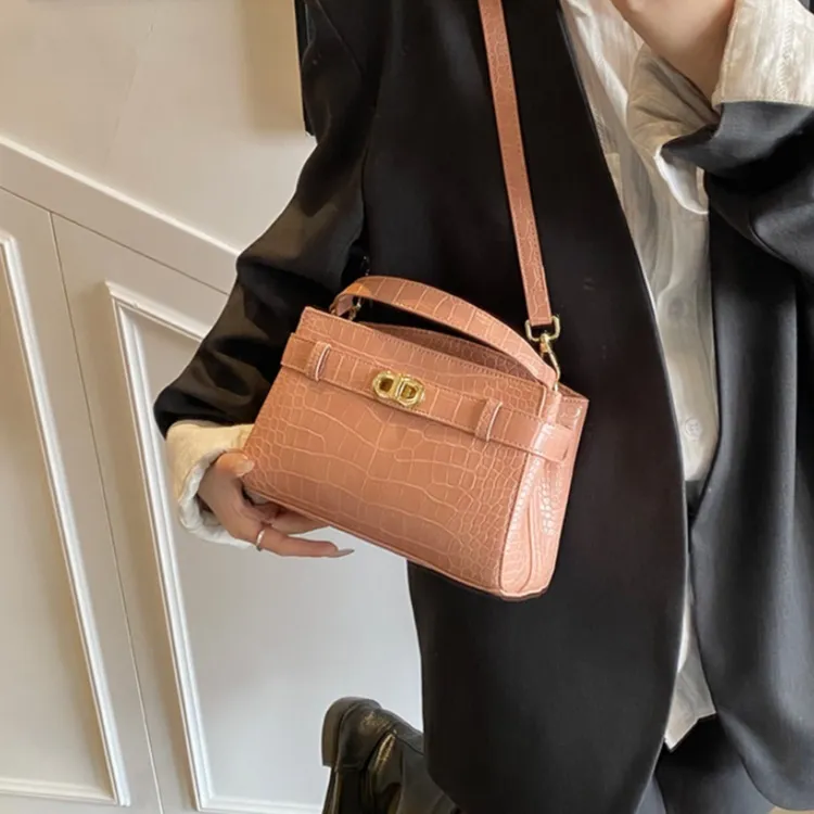 Yalu PU Shoulder Bag, Crossbody Bag, Handbag Unisex Luo Dai Pink/White/Black-3