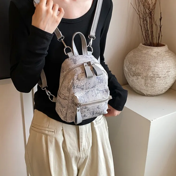 Yalu PU Backpack Unisex Silver/Gray/Pink-3