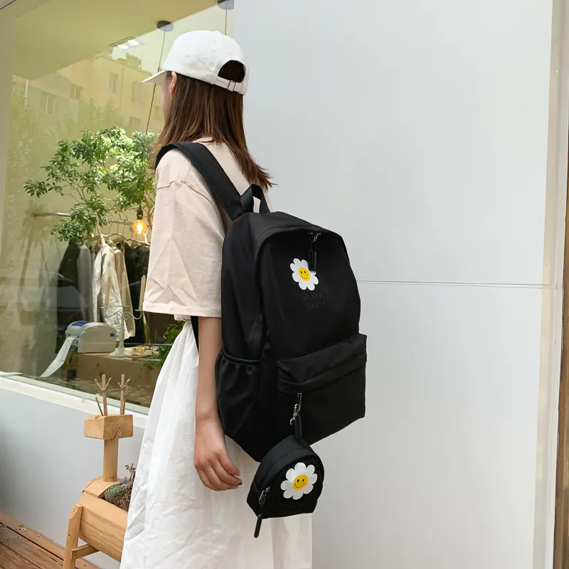 Yalu Canvas Backpack Unisex Black/Pink/Watermelon Red/Yellow/Green/Blue-2
