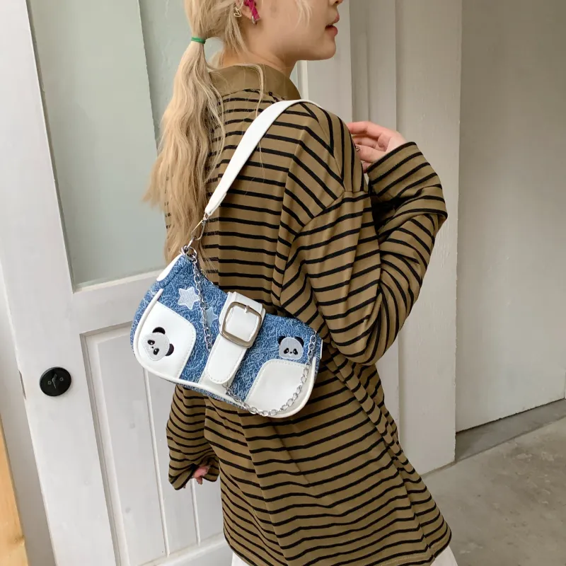 Yalu Fabric Shoulder Bag Regular Women's Black/Green/Blue-11