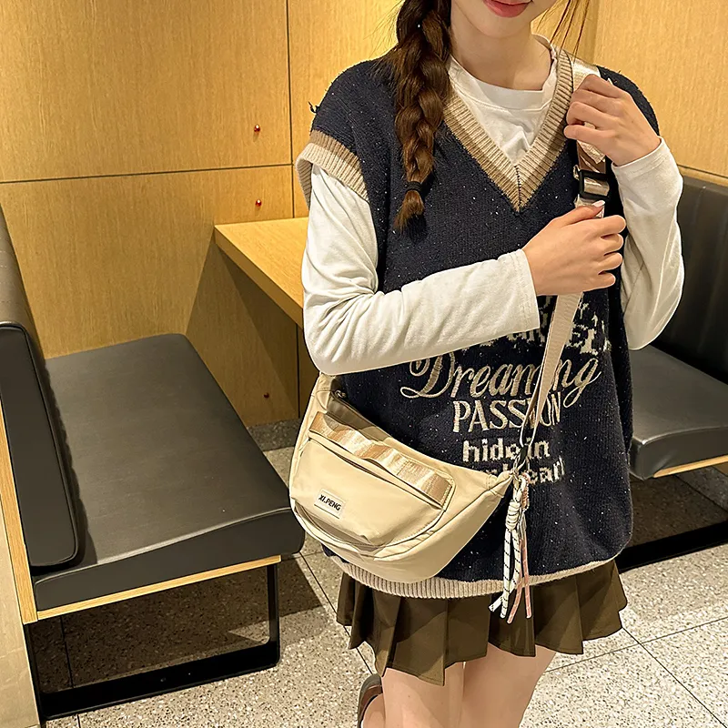 Yalu Nylon Shoulder Bag, Crossbody Bag Unisex Ecru/Black/Pink/Violet/Khaki/Peacock Blue-16