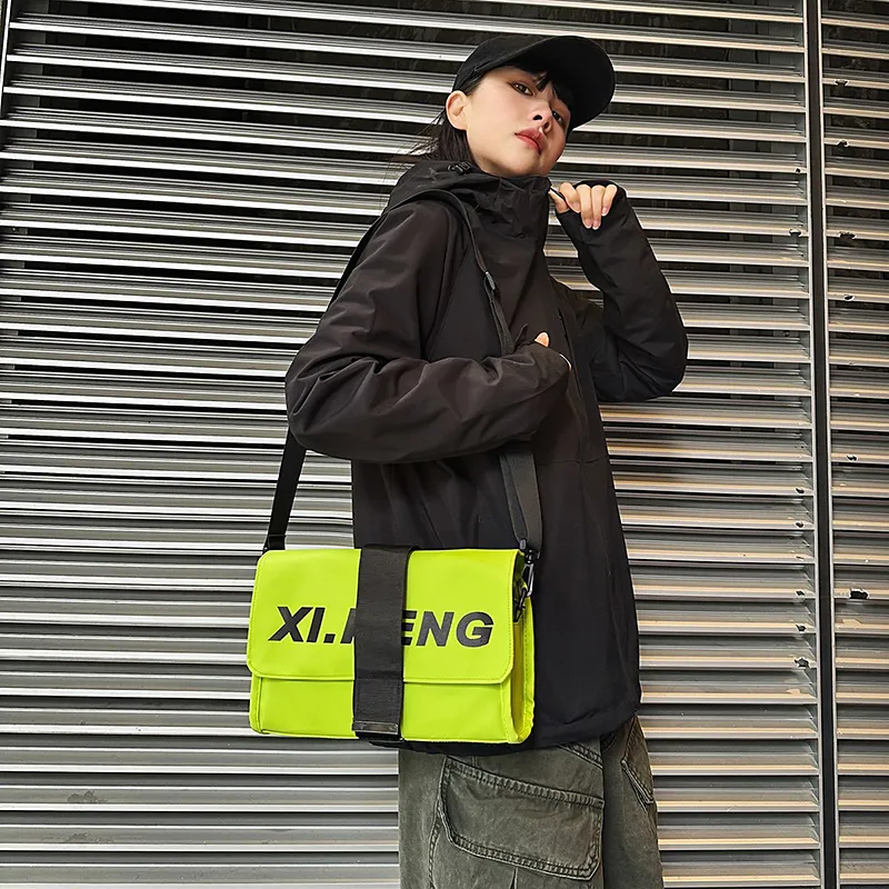 Yalu Nylon Fabric Shoulder Bag, Crossbody Bag Unisex Ecru/Gray/Black/Orange Red/Khaki/Neon Green-22