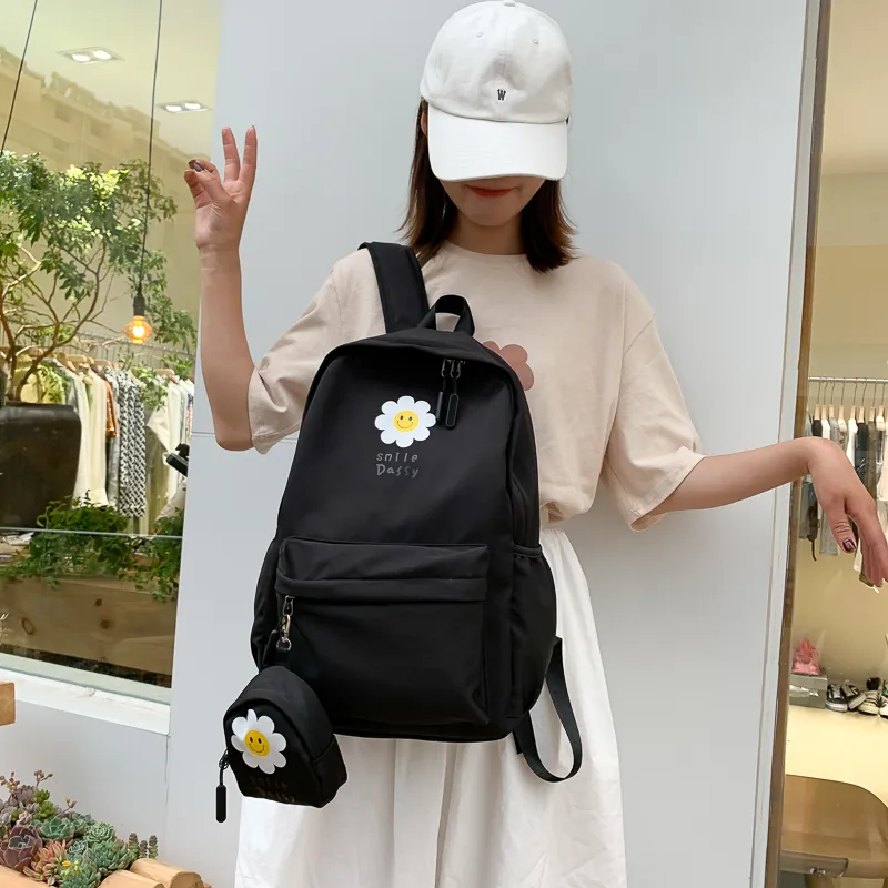Yalu Canvas Backpack Unisex Black/Pink/Watermelon Red/Yellow/Green/Blue-1