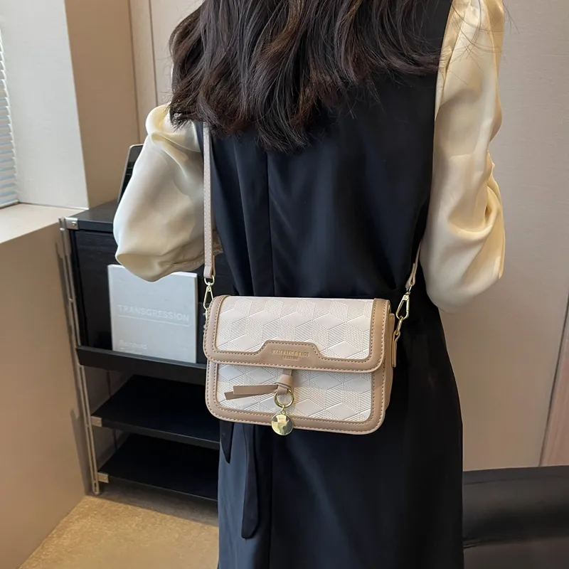 Yalu PVC Shoulder Bag, Crossbody Bag Unisex White/Black/Khaki & White/Black & White/Pink & White-14