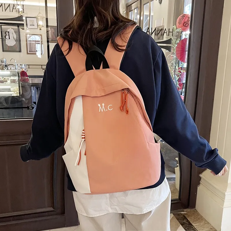 Yalu Nylon Fabric Backpack Unisex Black/Yellow/Orange/Green/Blue-11
