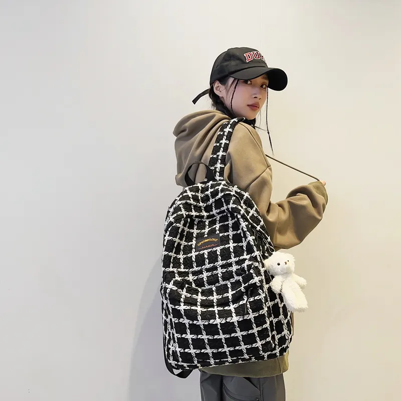 Yalu Fabric Backpack Regular Unisex White/Black-9