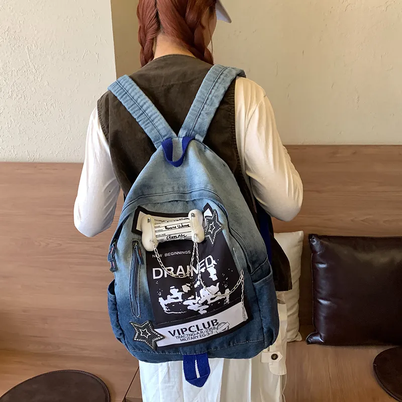 Yalu Fabric Backpack Regular Unisex Denim Blue/Denim Black-3