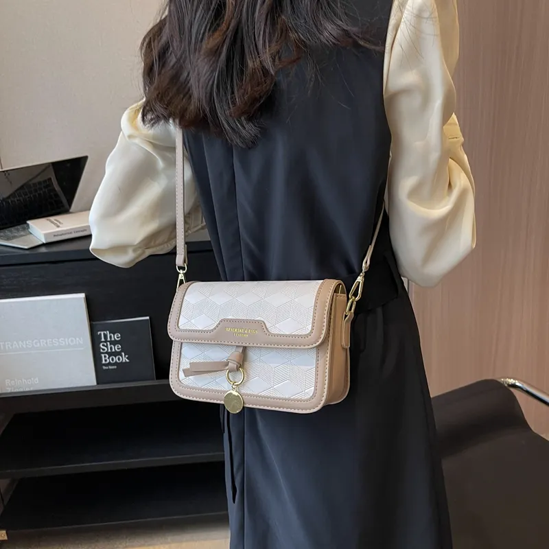 Yalu PVC Shoulder Bag, Crossbody Bag Unisex White/Black/Khaki & White/Black & White/Pink & White-13