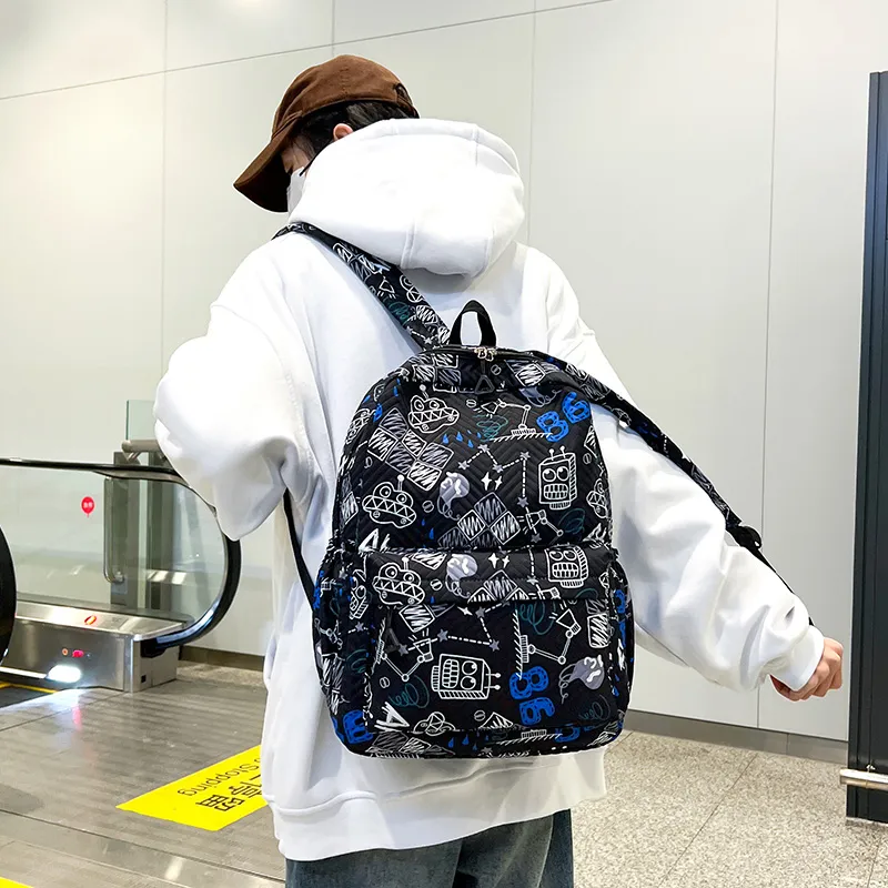 Yalu Nylon Fabric Backpack Unisex White/Sky Blue/Lake Blue-15