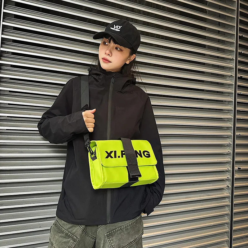 Yalu Nylon Fabric Shoulder Bag, Crossbody Bag Unisex Ecru/Gray/Black/Orange Red/Khaki/Neon Green-27