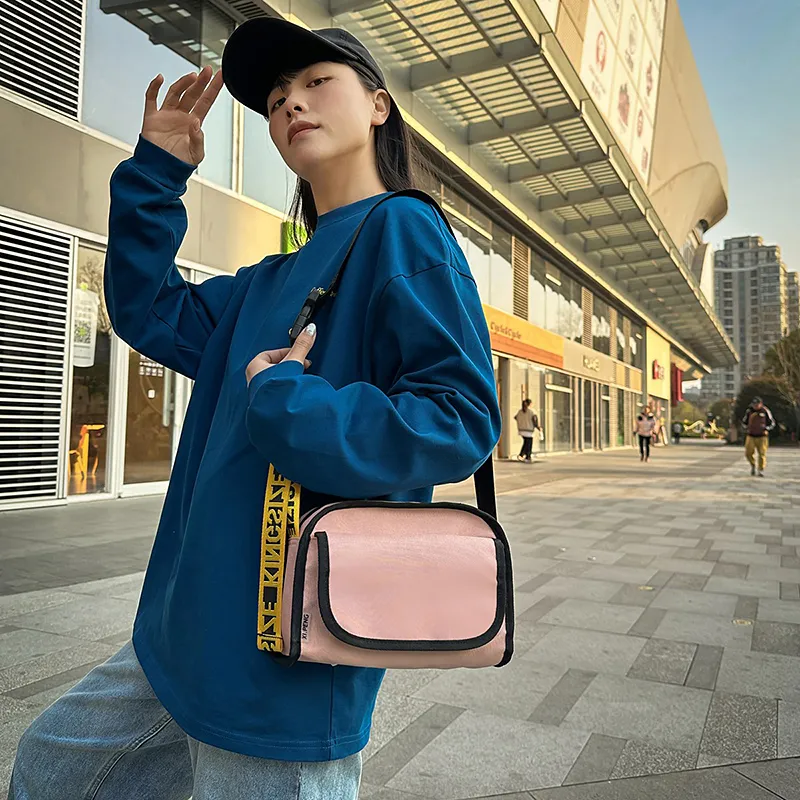 Yalu Nylon Shoulder Bag, Crossbody Bag Unisex Black/Pink/Ginger Yellow/Dark Blue-8