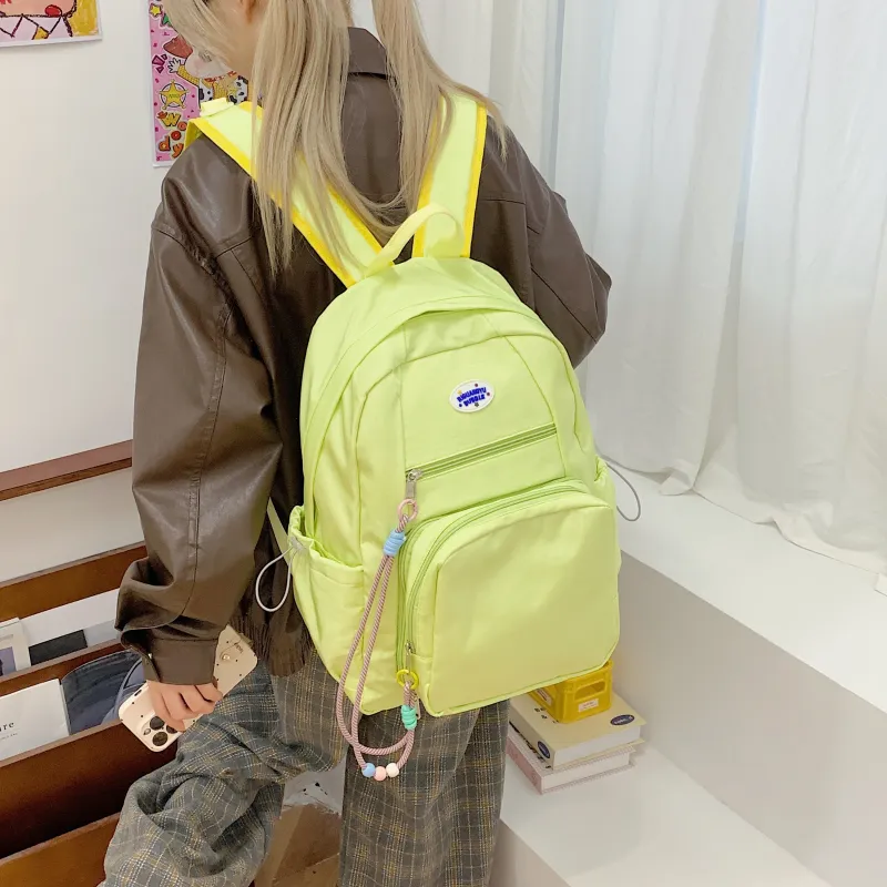 Yalu Nylon Fabric Backpack Unisex Mint Green/Green/Blue-7