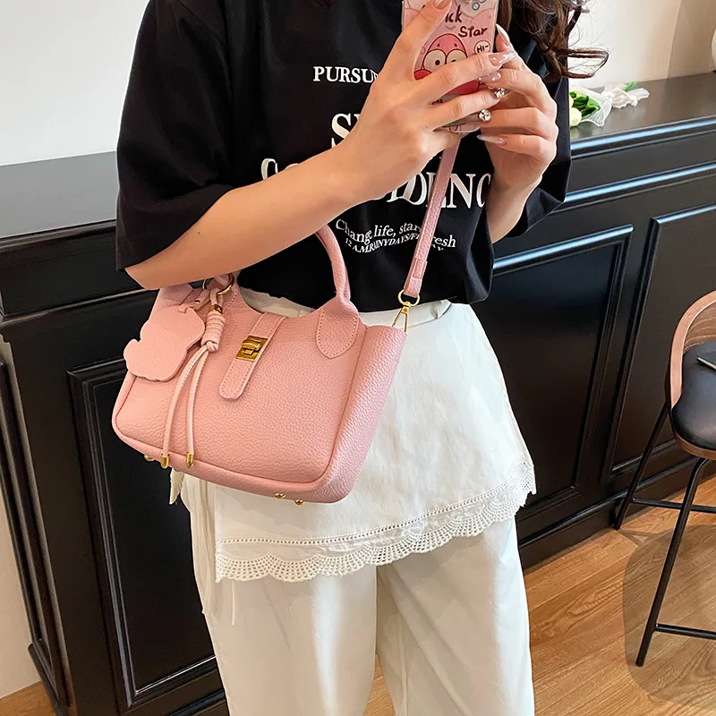 Yalu PU Shoulder Bag, Crossbody Bag, Handbag Unisex Ecru/Gray/Black/Pink-17