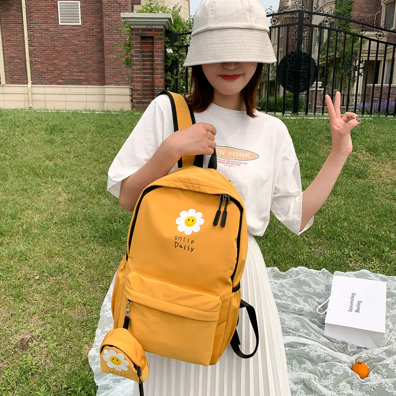 Yalu Canvas Backpack Unisex Black/Pink/Watermelon Red/Yellow/Green/Blue-17