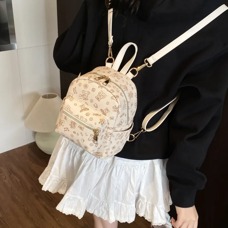Yalu PVC Backpack Unisex White/Pink/Brown-4