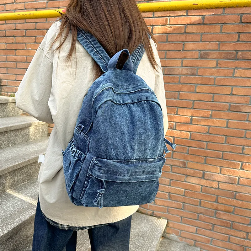 Yalu Denim Backpack Unisex Dark Blue/Gray/Blue-4