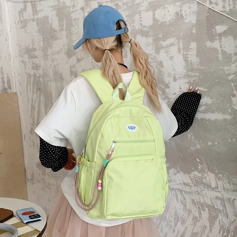 Yalu Nylon Fabric Backpack Unisex Gray/Khaki/Neon Green/Light Blue-4
