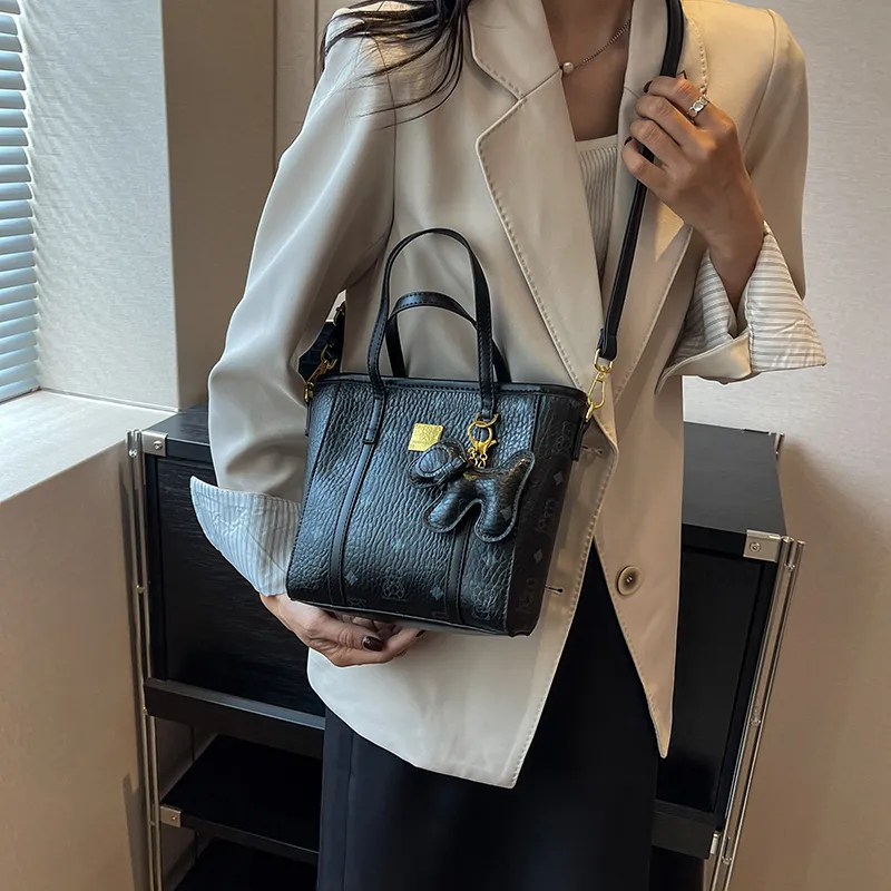 Yalu PU Tote Shoulder Bag, Crossbody Bag, Handbag Unisex Ecru/Black/Pink/Brown-5