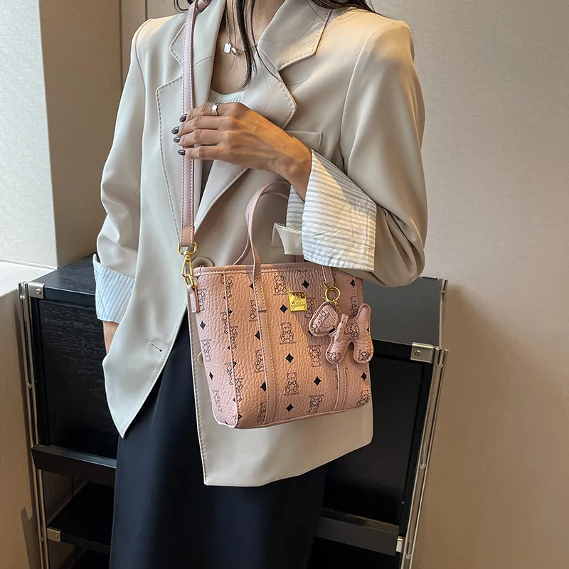 Yalu PU Tote Shoulder Bag, Crossbody Bag, Handbag Unisex Ecru/Black/Pink/Brown-11