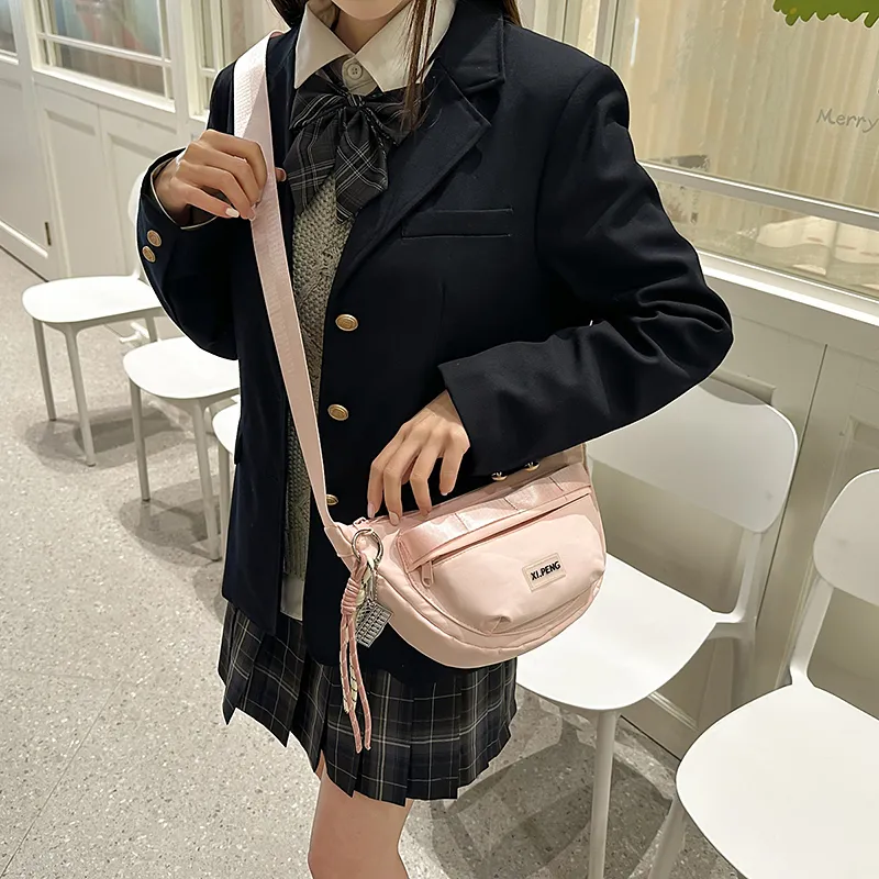 Yalu Nylon Shoulder Bag, Crossbody Bag Unisex Ecru/Black/Pink/Violet/Khaki/Peacock Blue-10
