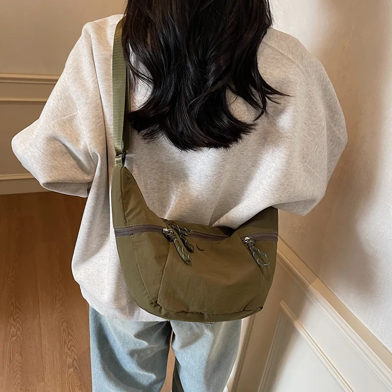 Yalu Fabric Shoulder Bag, Crossbody Bag Unisex Ecru/Black/Khaki/Army Green-21