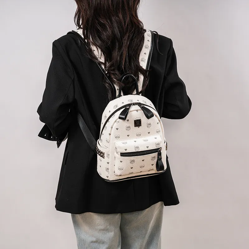 Yalu PU Backpack Regular Unisex White/Brown/Pink/Beige-2