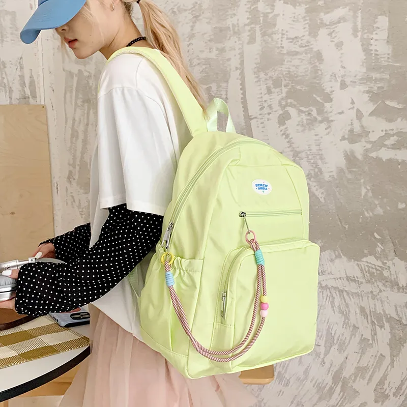 Yalu Nylon Fabric Backpack Unisex Gray/Khaki/Neon Green/Light Blue-1
