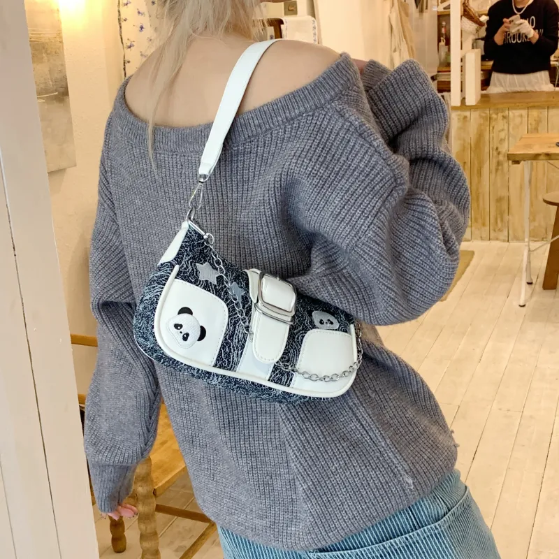 Yalu Fabric Shoulder Bag Regular Women's Black/Green/Blue-5