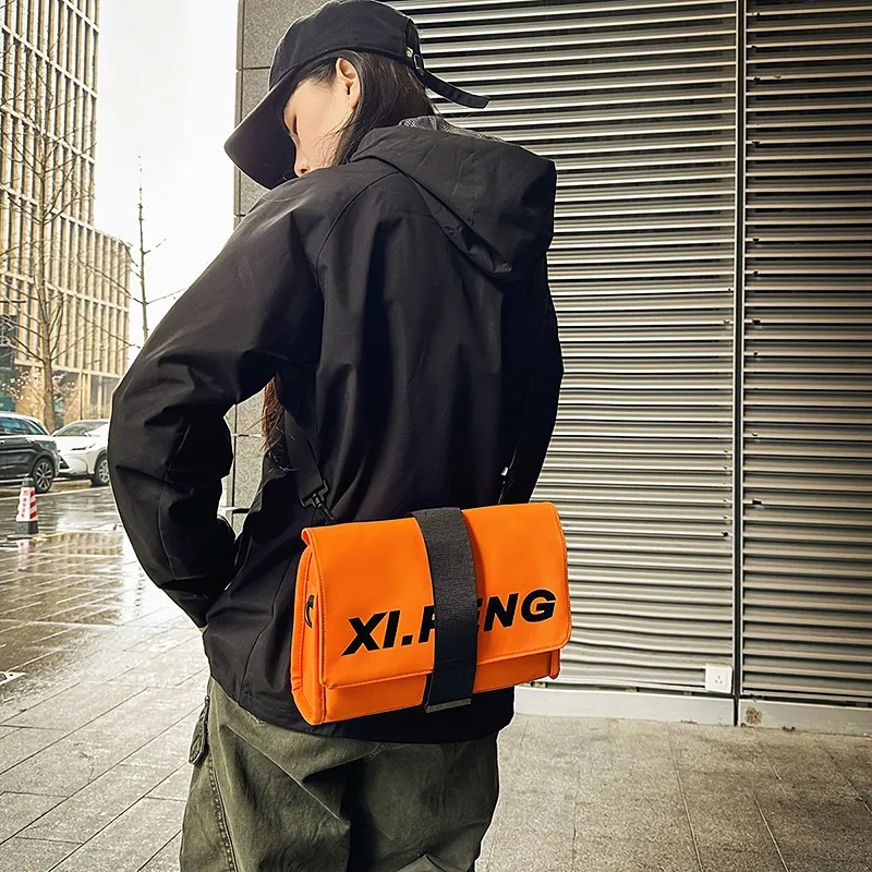 Yalu Nylon Fabric Shoulder Bag, Crossbody Bag Unisex Ecru/Gray/Black/Orange Red/Khaki/Neon Green-9