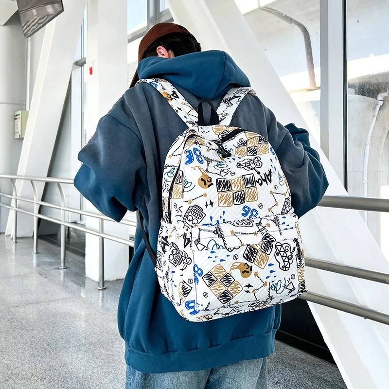 Yalu Nylon Fabric Backpack Unisex White/Sky Blue/Lake Blue-2