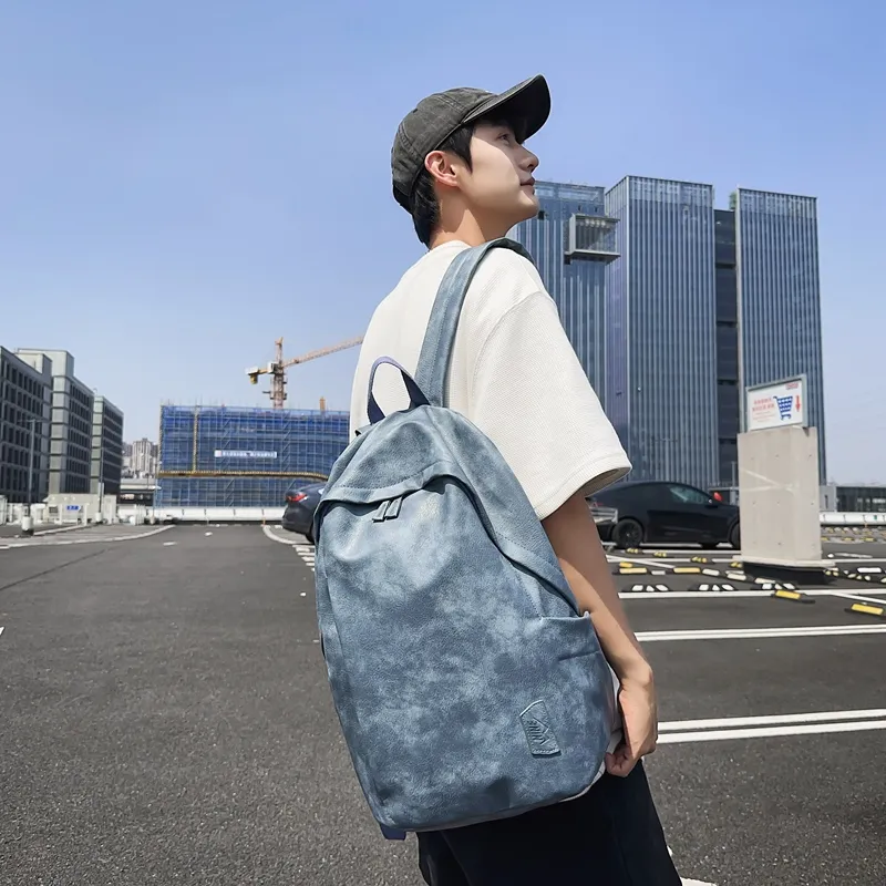 Yalu PU Backpack Unisex White/Gray/Black/Pink/Army Green/Blue-19