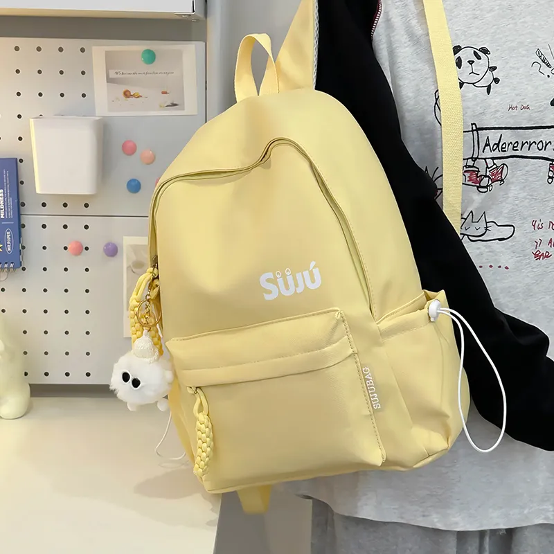 Yalu Nylon Backpack Unisex Black/Burgundy/Yellow/Light Blue/Pink-5