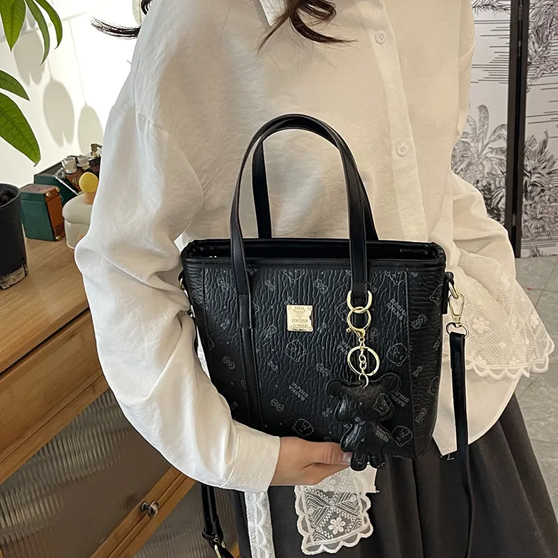 Yalu PU Tote One Shoulder Handbag Unisex Ecru/Black/Pink/Brown-3