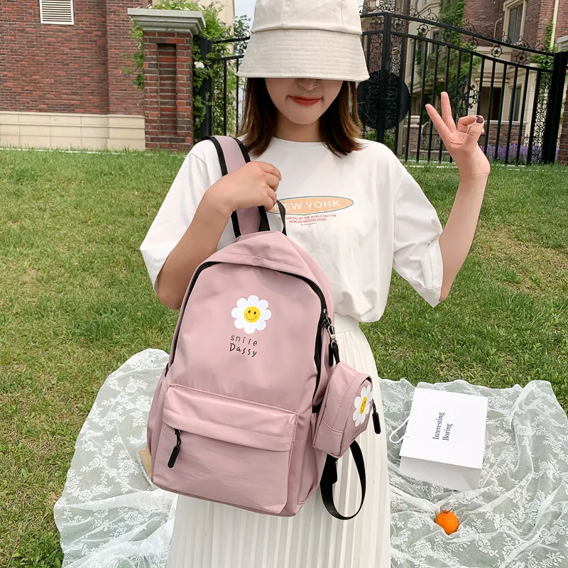 Yalu Canvas Backpack Unisex Black/Pink/Watermelon Red/Yellow/Green/Blue-7
